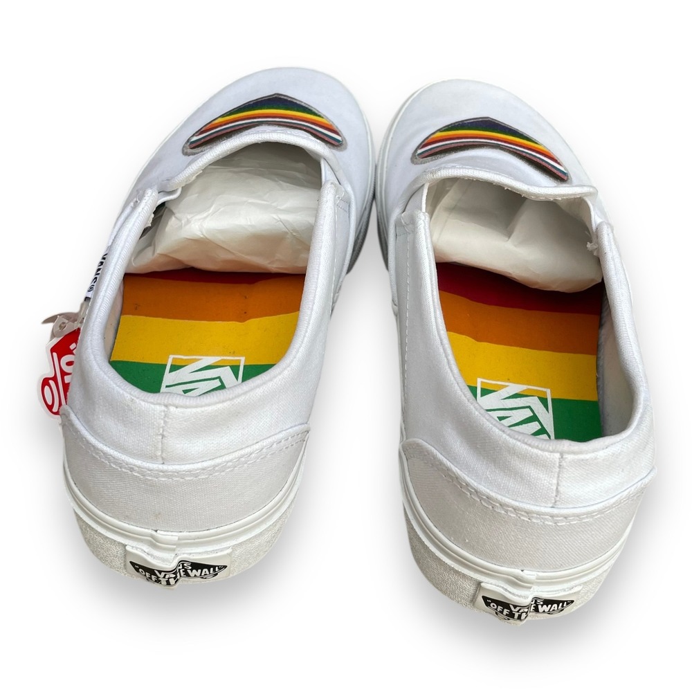 Vans Classic Slip-On Pride Rainbow Heart White Canvas Sneakers Shoes Women's 8 - Picture 4 of 5